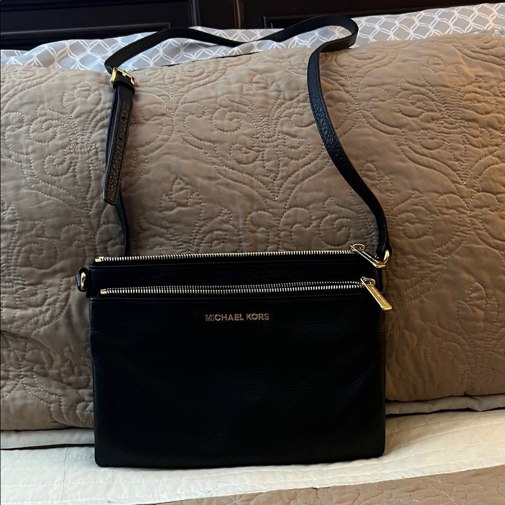 Michael Kors Black Crossbody Bag with Gold Accents